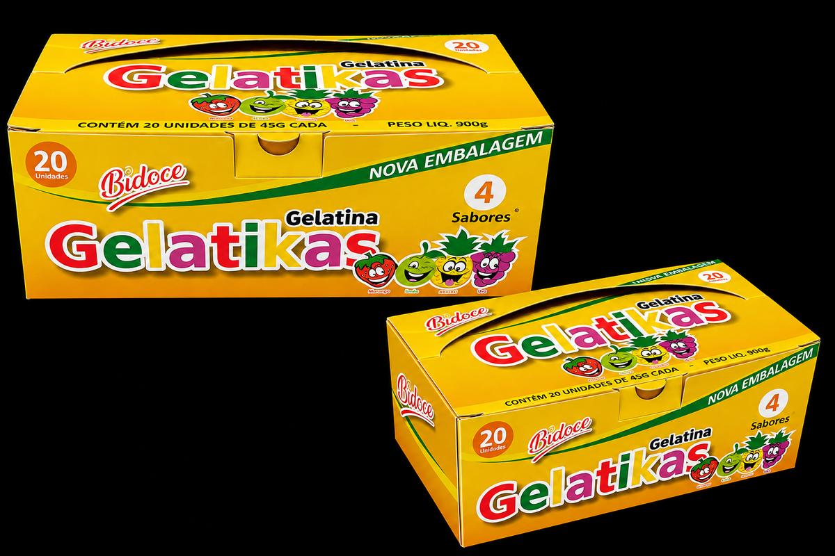 Caixa expositora amarela para gelatina — Gelatikas · Bidoce