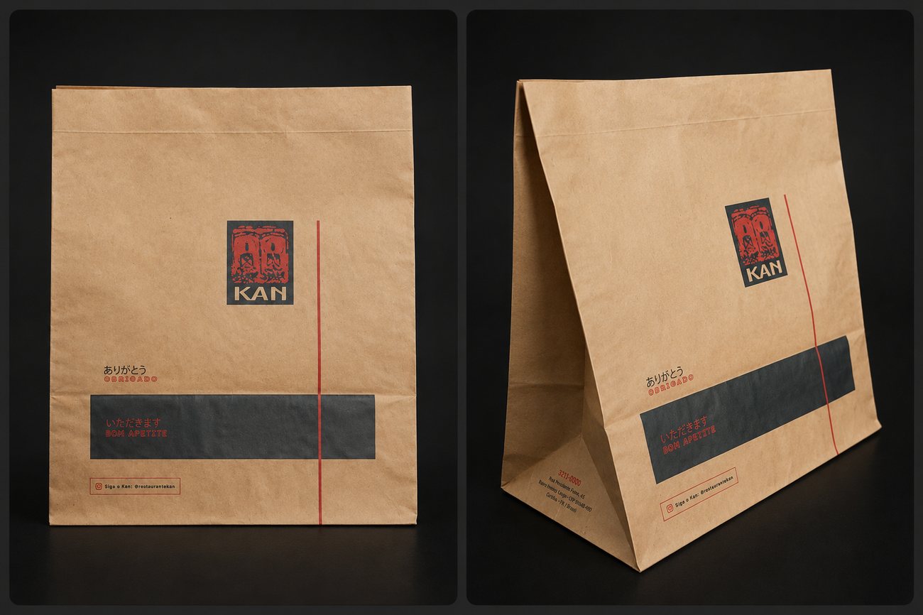 Saco kraft com tarja de cor — Kan · Restaurante