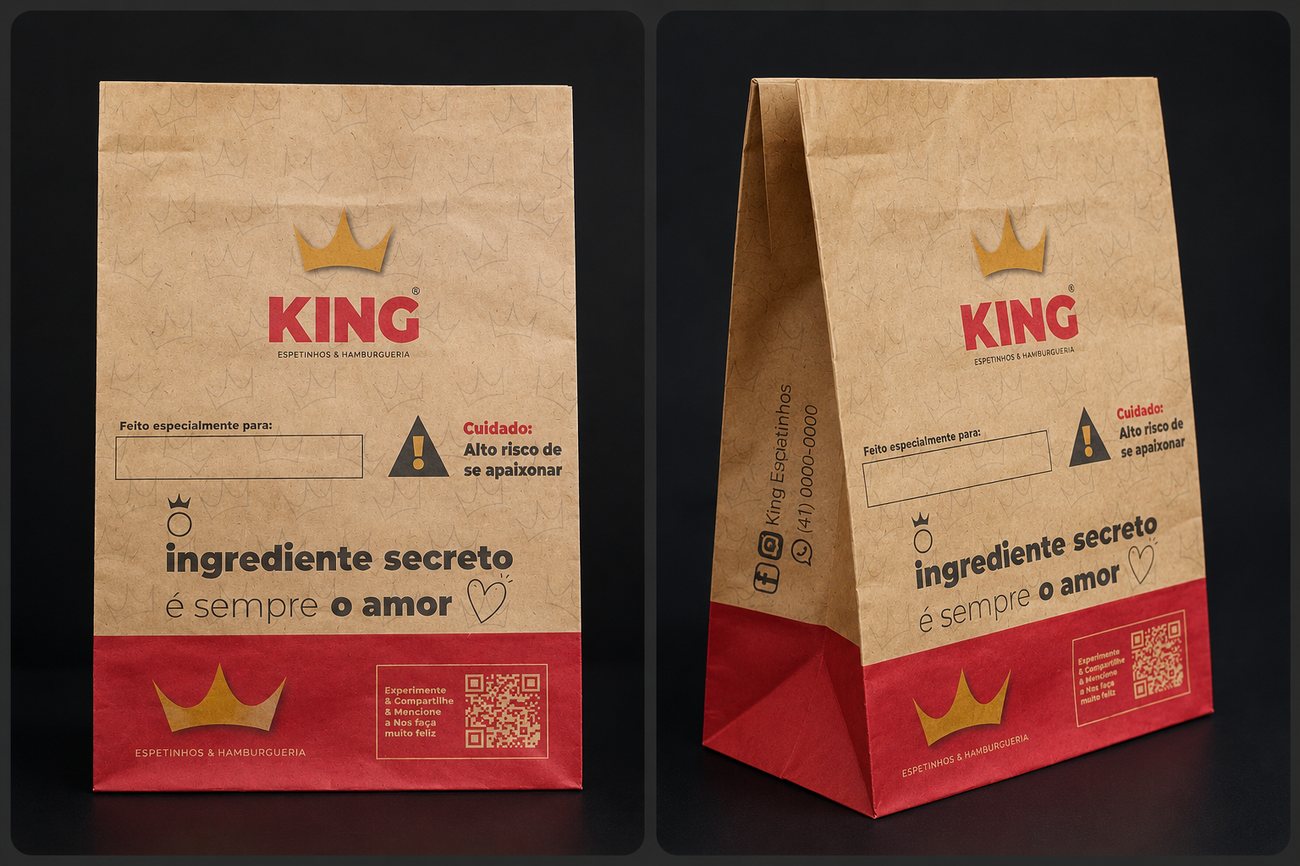 Saco kraft com campo para escrita — King · Espetinhos e hamburgueria